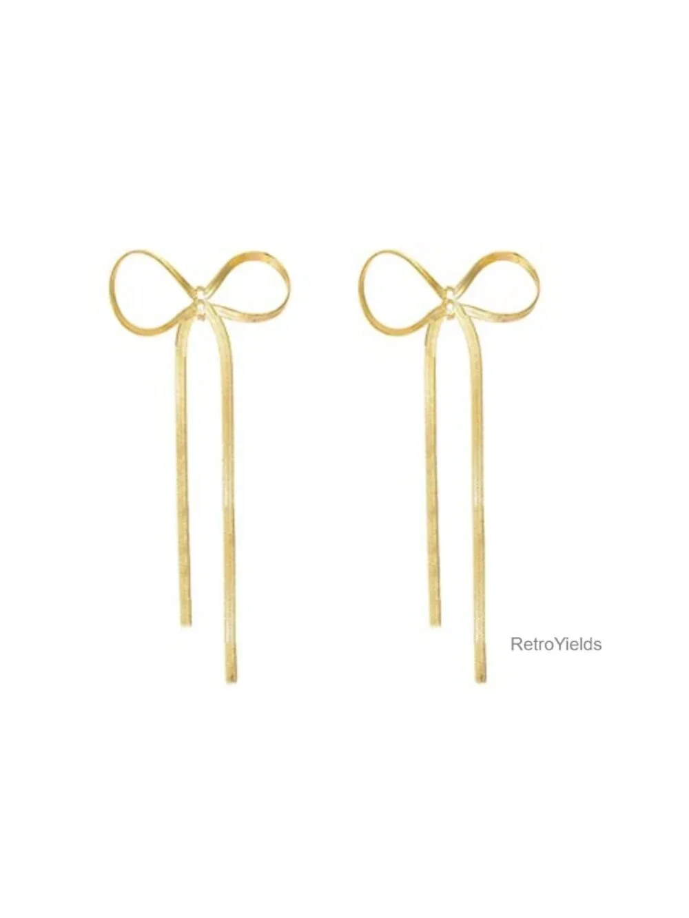 Bow Drop Dangle Earrings Long Tassel Chain Statement Gold Finish Zinc